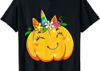Unicorn Pumpkin Halloween Girl Cute Thanksgiving Girls T-Shirt