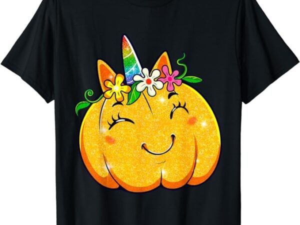 Unicorn pumpkin halloween girl cute thanksgiving girls t-shirt