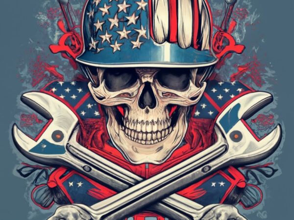 Unique skull with american flag hard hat and wrench crossbones tshirt design png file