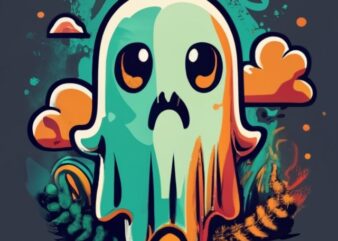 t shirt design of a minimal ghost character masterpiece, midjourney, solid black background, graffiti PNG File