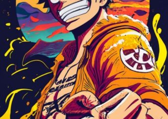 t-shirt design of gear 5 luffy in one piece, anime PNG File