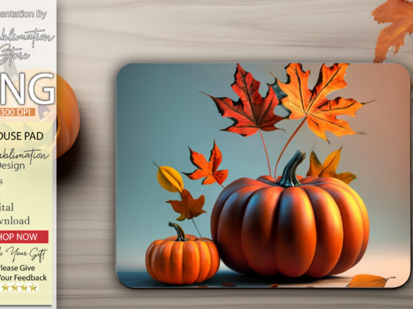 Fall leaves and pumpkin mouse pad t shirt graphic design