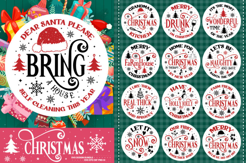 christmas round sign Svg Bundle , christmas round sign svg 10 Design , farmhouse Svg design,Christmas SVG Bundle, Winter svg, Santa SVG, Ho