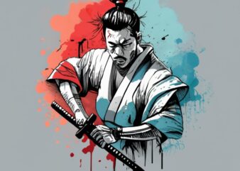 t-shirt design, whit the text ” The Art of War”vanishing point on white paper, samurai PNG File