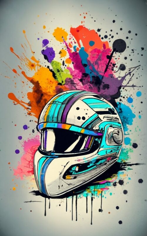 vector t-shirt design, racing helmet. watercolor splash PNG File