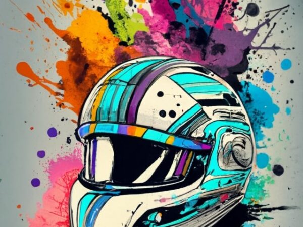 Vector t-shirt design, racing helmet. watercolor splash png file