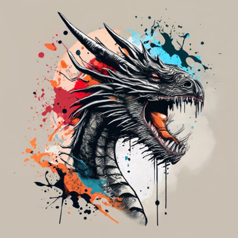 Red Dragon With Watercolor Splash For T Shirt Design Background