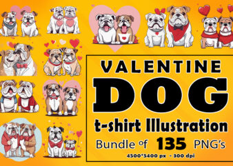 Valentine Dog Clipart Illustration Bundle for POD t shirt vector art