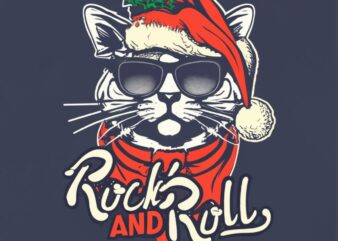 shirt design : Rock and Roll Cat – Classic Rock & Roll Design, santa T-Shirt PNG File