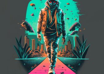 t-shirt design, cyberpunk edge walker. Neon light and shadow PNG File