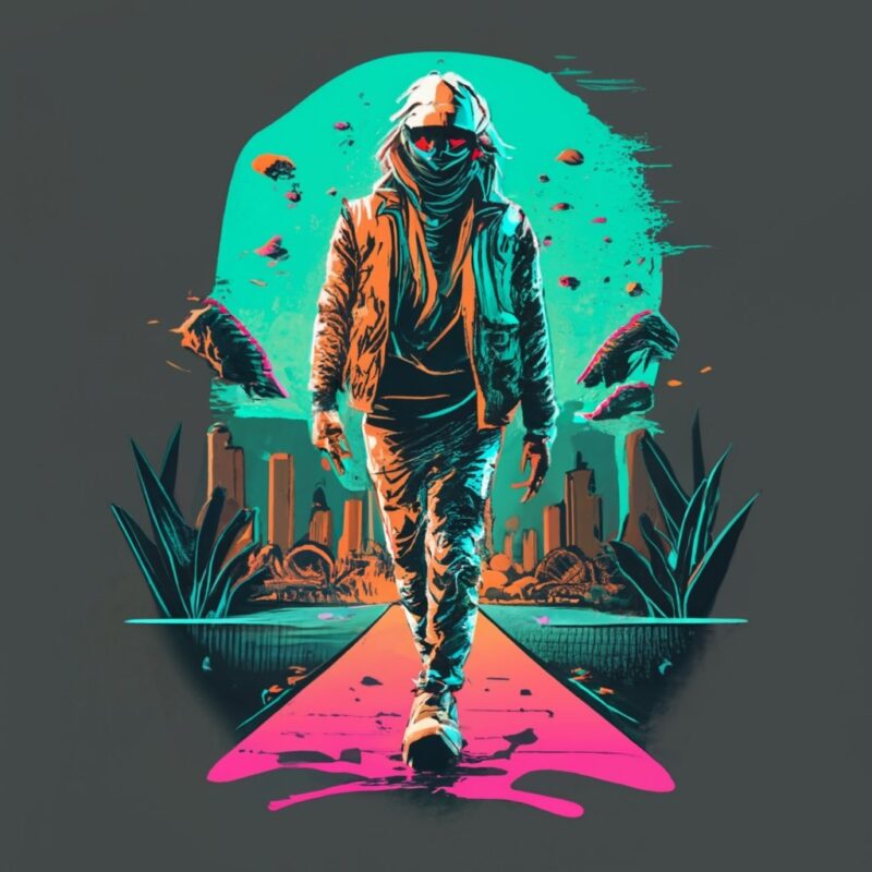 t-shirt design, cyberpunk edge walker. Neon light and shadow PNG File