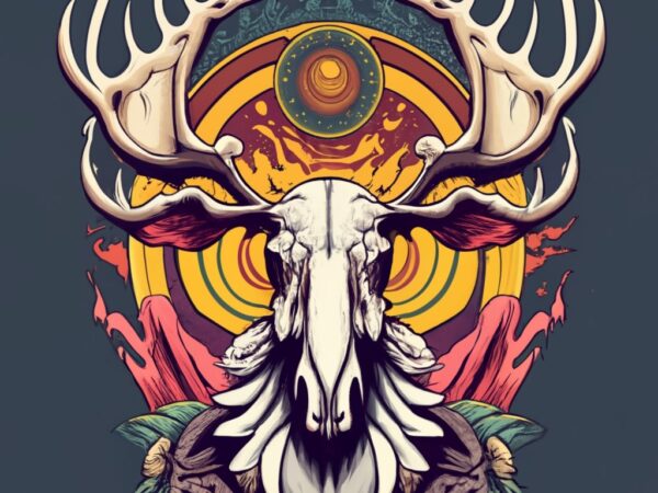 T-shirt logo design of a moose skull png file