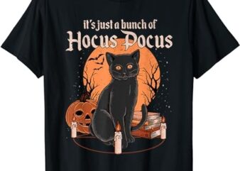Vintage Halloween Black Cat It’s Just A Bunch Of Hocus Pocus T-Shirt PNG File