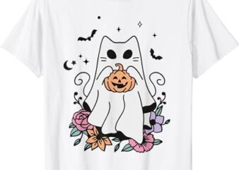 Vintage Halloween Ghost Cat Cute Cat In Ghost Costumes T-Shirt PNG File
