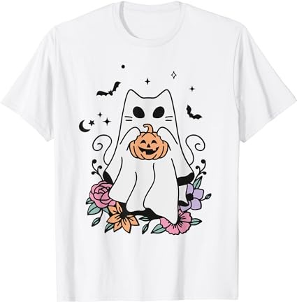 Vintage halloween ghost cat cute cat in ghost costumes t-shirt png file