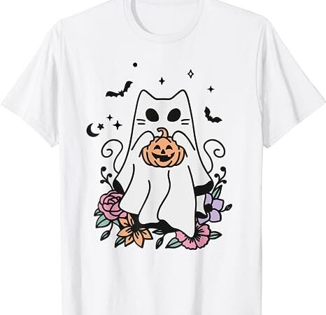 Vintage halloween ghost cat cute cat in ghost costumes t-shirt png file