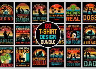 60 Vintage Retro Sunset T-Shirt Design Bundle