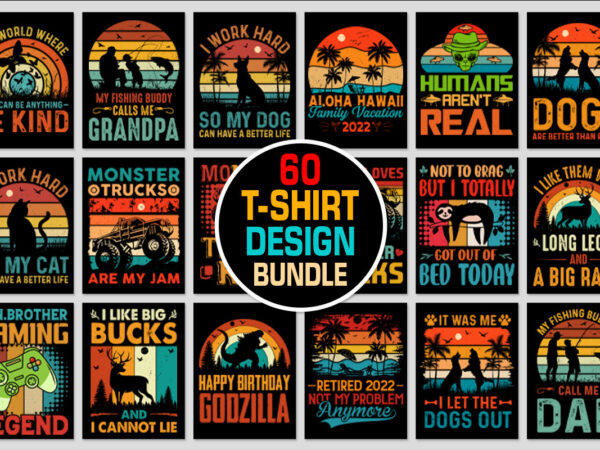 60 vintage retro sunset t-shirt design bundle