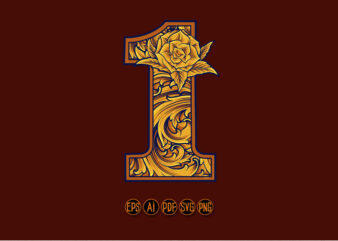 Vintage number 1 lettering emblem monogram logo t shirt vector art