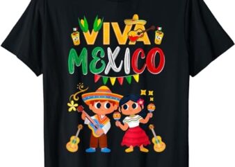 Viva Mexico Boys Girl Maracas Guitar Mexican Independence T-Shirt PNG File