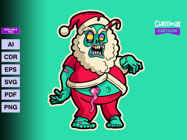 Walking zombie santa t shirt design for sale