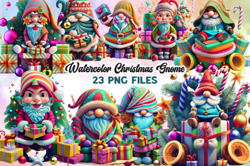 Watercolor Christmas Gnome Clipart