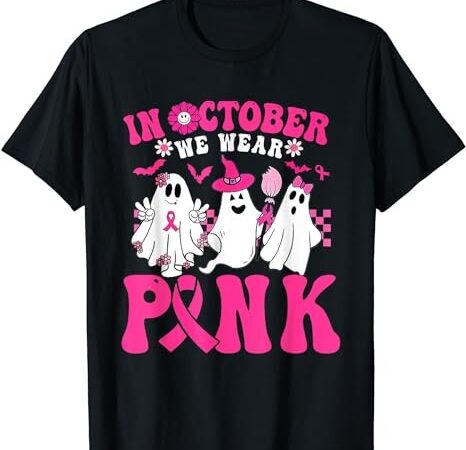 Wear pink breast cancer warrior ghost halloween groovy t-shirt