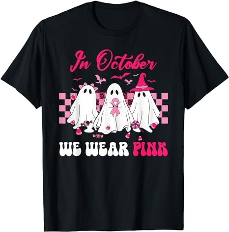 Wear Pink Breast Cancer Warrior Ghost Halloween Groovy T-Shirt PNG File