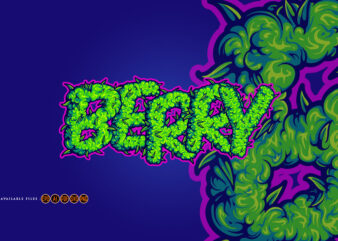 Weed smoke lettering berry strain t shirt design for sale