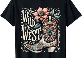 Wild West Country Music Vintage Cowgirl Boot Western Flower T-Shirt