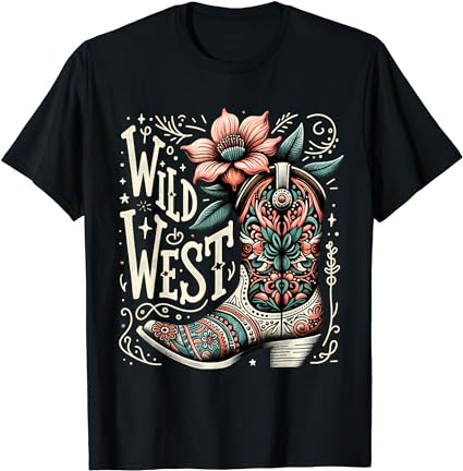 Wild west country music vintage cowgirl boot western flower t-shirt