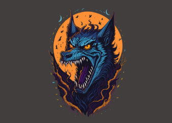 Spooky Wolf Halloween Gargoyle t shirt template vector