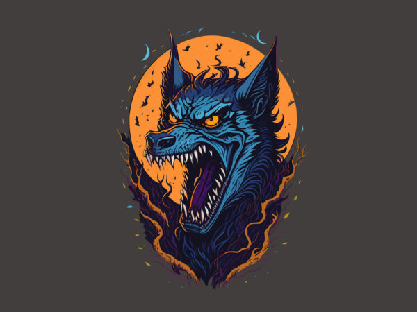 Spooky wolf halloween gargoyle t shirt template vector