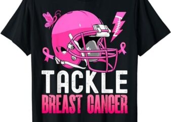 Woman Tackle Football Pink Ribbon Breast Cancer Awareness T-Shirt