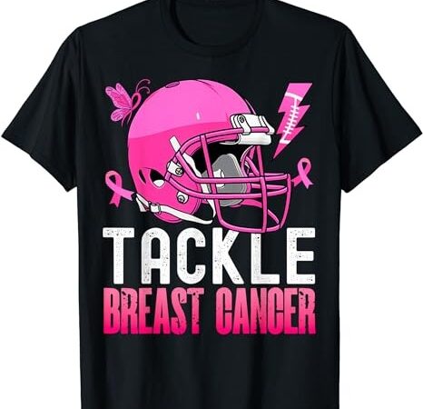 Woman tackle football pink ribbon breast cancer awareness t-shirt