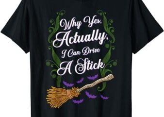 Women Why Yes I Can Drive A Stick Funny Halloween Witch T-Shirt PNG File