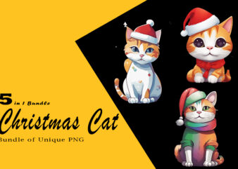 Christmas Cat Illustration for POD Clipart Design is Also perfect for any project: Art prints, t-shirts, logo, packaging, stationery, merchandise, website, book cover, invitations, and more.V.1