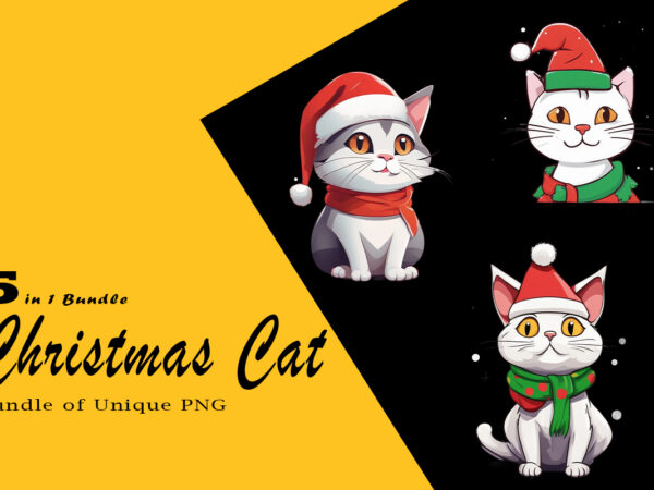 Christmas cat illustration for pod clipart design is also perfect for any project: art prints, t-shirts, logo, packaging, stationery, merchandise, website, book cover, invitations, and more.v.3