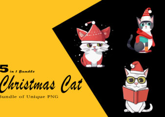 Christmas Cat Illustration for POD Clipart Design is Also perfect for any project: Art prints, t-shirts, logo, packaging, stationery, merchandise, website, book cover, invitations, and more.V.4