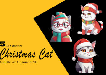 Christmas Cat Illustration for POD Clipart Design is Also perfect for any project: Art prints, t-shirts, logo, packaging, stationery, merchandise, website, book cover, invitations, and more.V.5