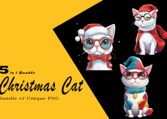 Christmas Cat Illustration for POD Clipart Design is Also perfect for any project: Art prints, t-shirts, logo, packaging, stationery, merchandise, website, book cover, invitations, and more.V.6