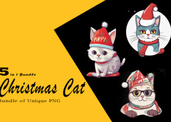 Christmas Cat Illustration for POD Clipart Design is Also perfect for any project: Art prints, t-shirts, logo, packaging, stationery, merchandise, website, book cover, invitations, and more.V.7