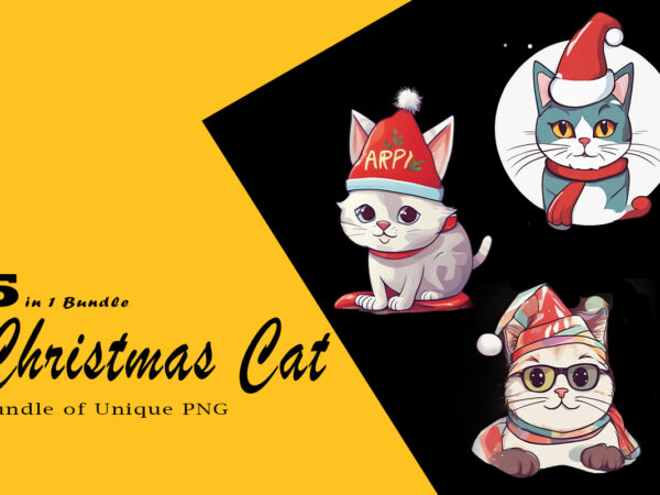 Christmas cat illustration for pod clipart design is also perfect for any project: art prints, t-shirts, logo, packaging, stationery, merchandise, website, book cover, invitations, and more.v.7