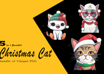 Christmas Cat Illustration for POD Clipart Design is Also perfect for any project: Art prints, t-shirts, logo, packaging, stationery, merchandise, website, book cover, invitations, and more.V.10