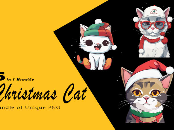 Christmas cat illustration for pod clipart design is also perfect for any project: art prints, t-shirts, logo, packaging, stationery, merchandise, website, book cover, invitations, and more.v.10