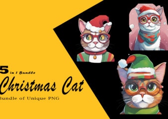 Christmas Cat Illustration for POD Clipart Design is Also perfect for any project: Art prints, t-shirts, logo, packaging, stationery, merchandise, website, book cover, invitations, and more.V.11