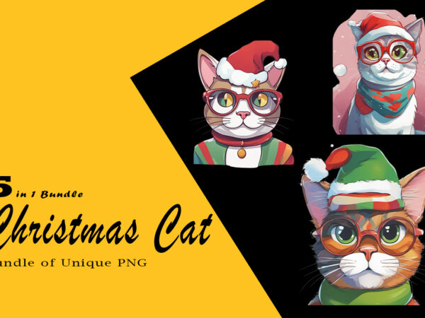 Christmas cat illustration for pod clipart design is also perfect for any project: art prints, t-shirts, logo, packaging, stationery, merchandise, website, book cover, invitations, and more.v.11