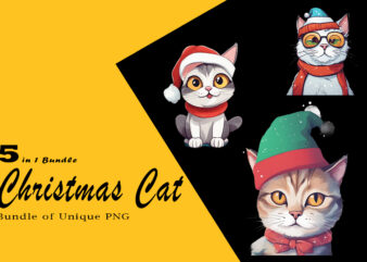 Christmas Cat Illustration for POD Clipart Design is Also perfect for any project: Art prints, t-shirts, logo, packaging, stationery, merchandise, website, book cover, invitations, and more.V.12