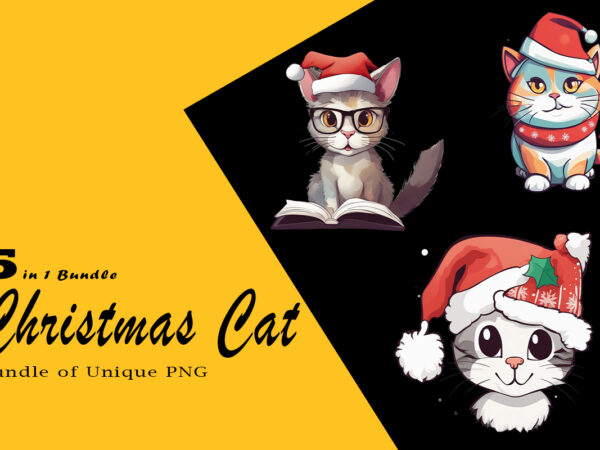 Christmas cat illustration for pod clipart design is also perfect for any project: art prints, t-shirts, logo, packaging, stationery, merchandise, website, book cover, invitations, and more.v.13