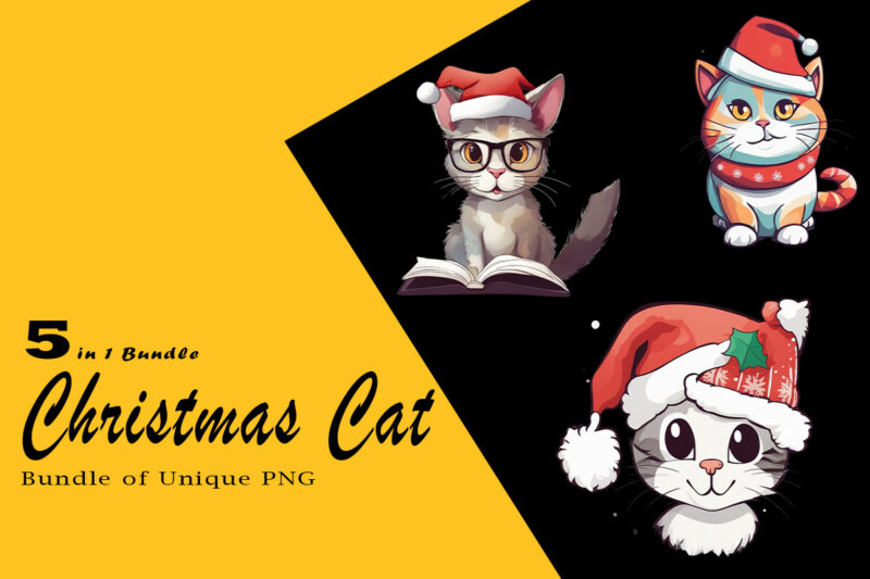 Christmas Cat Illustration for POD Clipart Design is Also perfect for any project: Art prints, t-shirts, logo, packaging, stationery, merchandise, website, book cover, invitations, and more.V.13